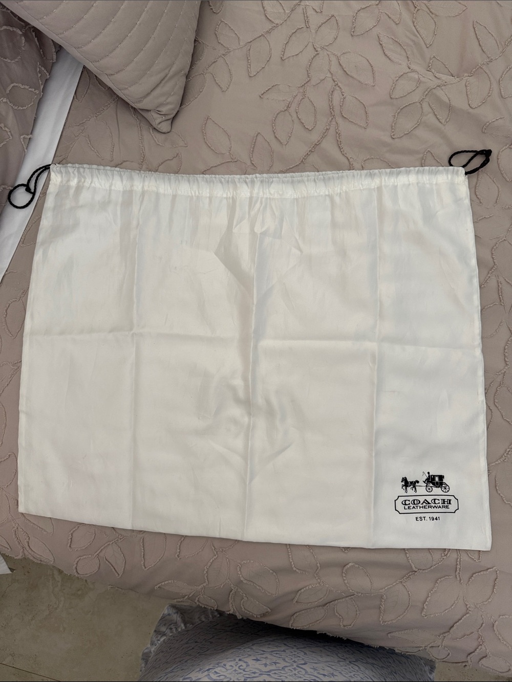 Coach White Drawstring Large Dust Bag with Logo and Carriage